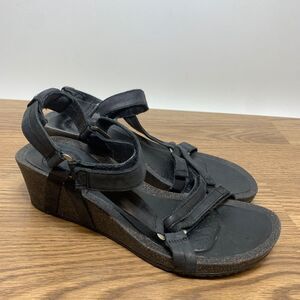 Teva Sandals Womens 9 Ysidro Universal Strappy Wedge 1015119 Black Leather